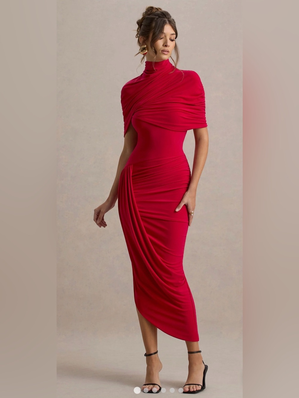 NWT Club London ENCHANT Red Asymmetric Twisted Cape Midi Dress, Size 4